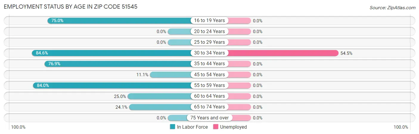 Employment Status by Age in Zip Code 51545