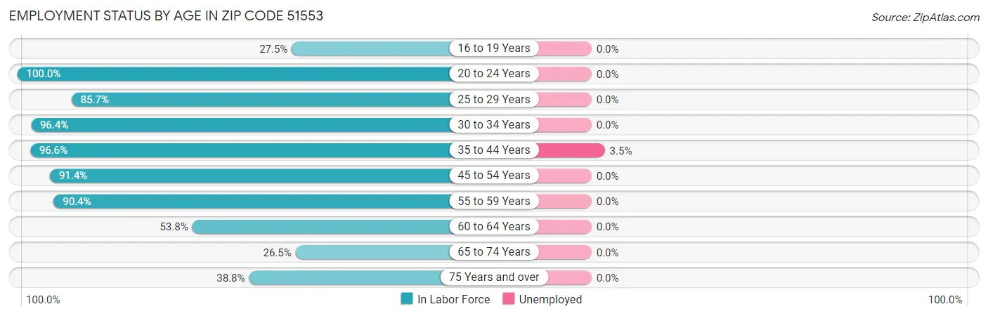 Employment Status by Age in Zip Code 51553