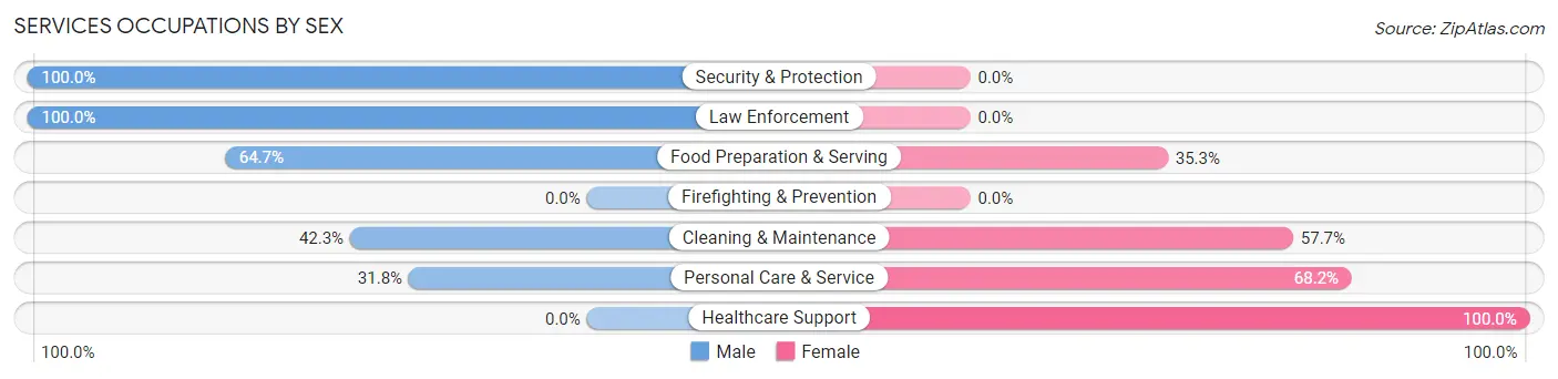 Services Occupations by Sex in Zip Code 51557
