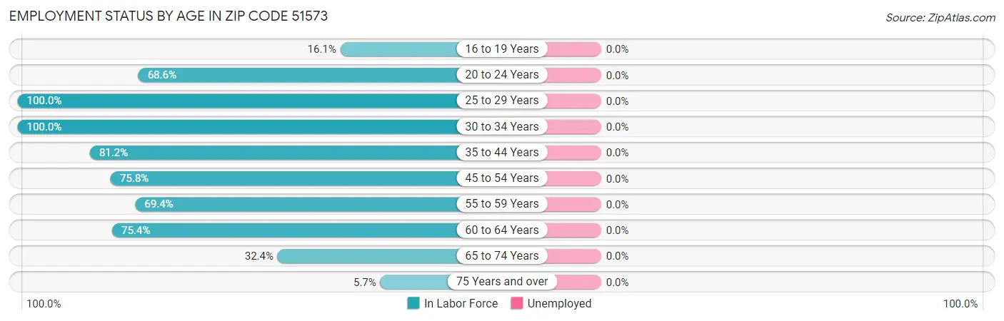 Employment Status by Age in Zip Code 51573