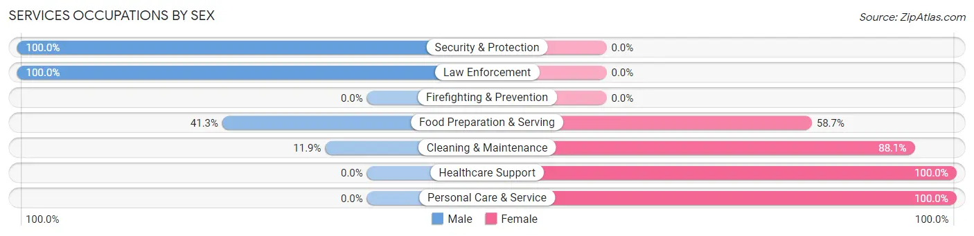 Services Occupations by Sex in Zip Code 52052