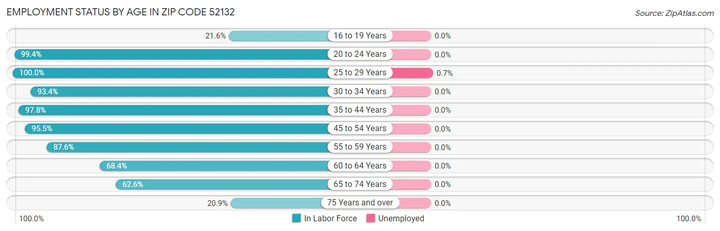 Employment Status by Age in Zip Code 52132