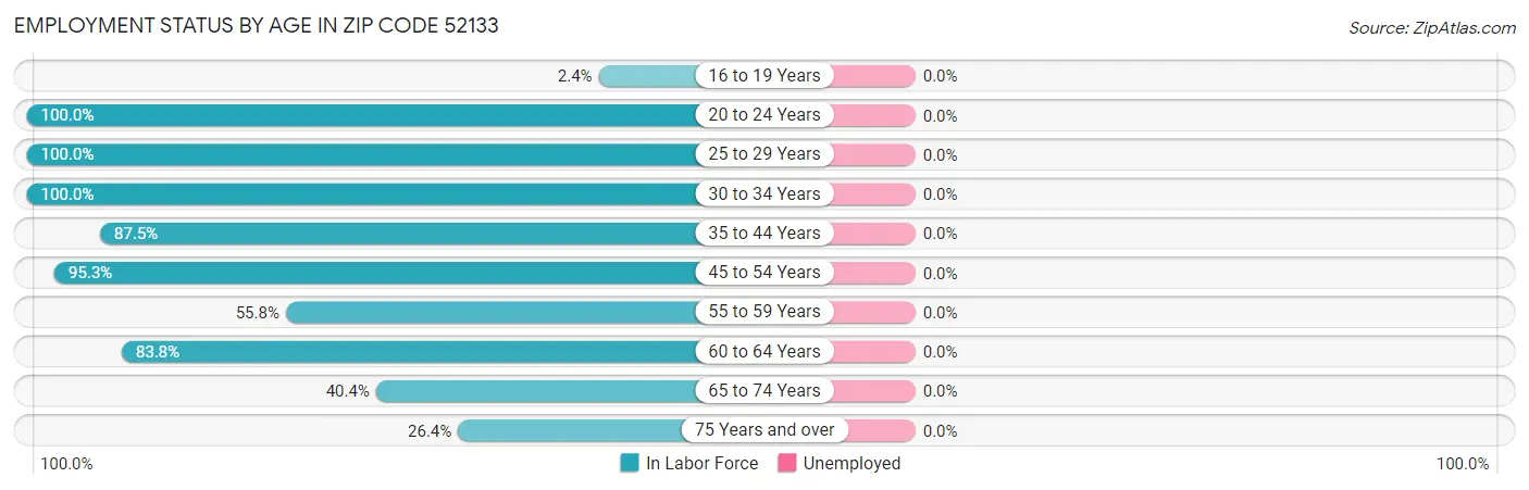 Employment Status by Age in Zip Code 52133