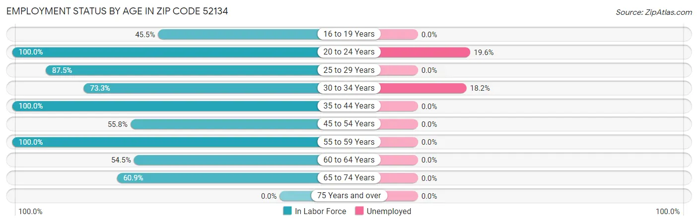 Employment Status by Age in Zip Code 52134