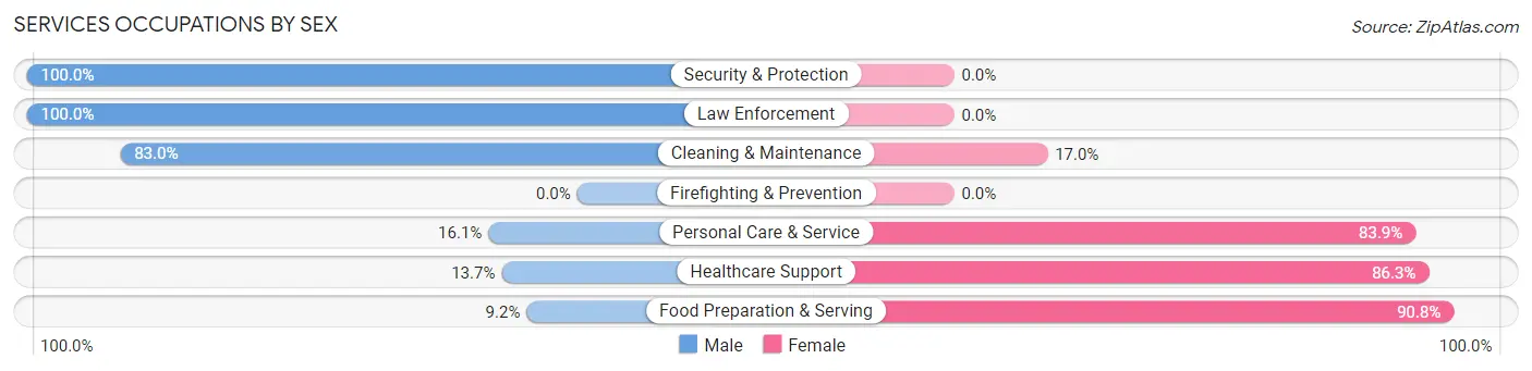 Services Occupations by Sex in Zip Code 52136