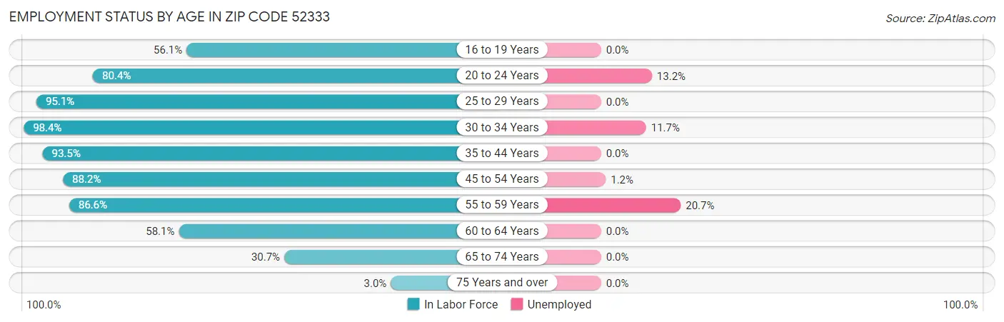 Employment Status by Age in Zip Code 52333