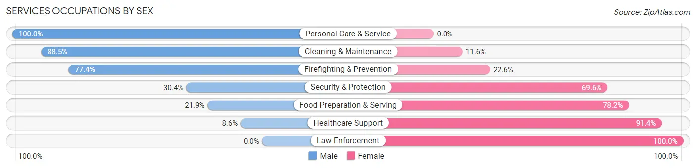 Services Occupations by Sex in Zip Code 52349