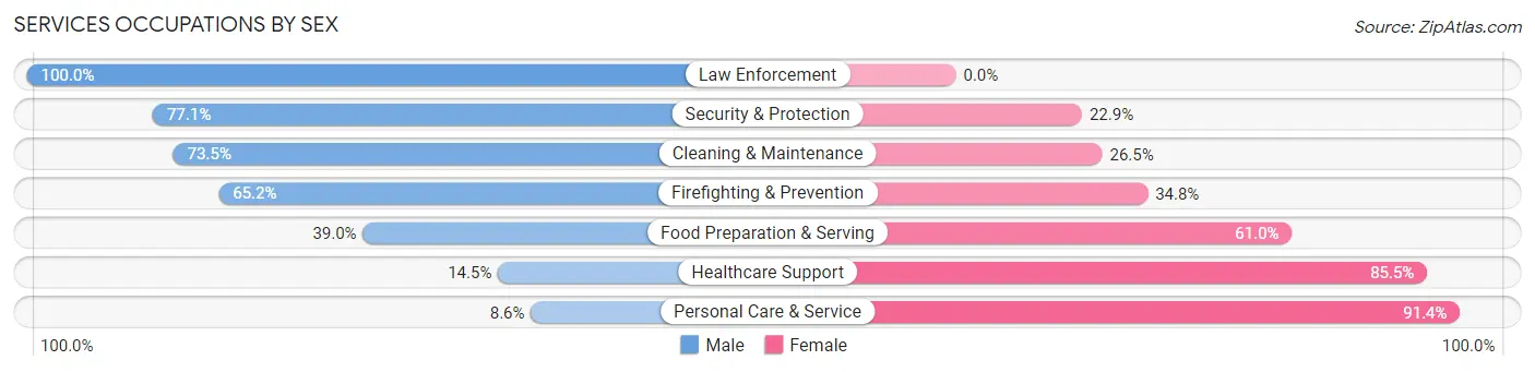 Services Occupations by Sex in Zip Code 52405