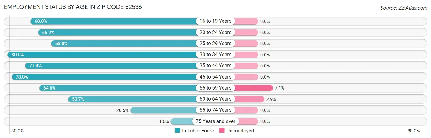 Employment Status by Age in Zip Code 52536