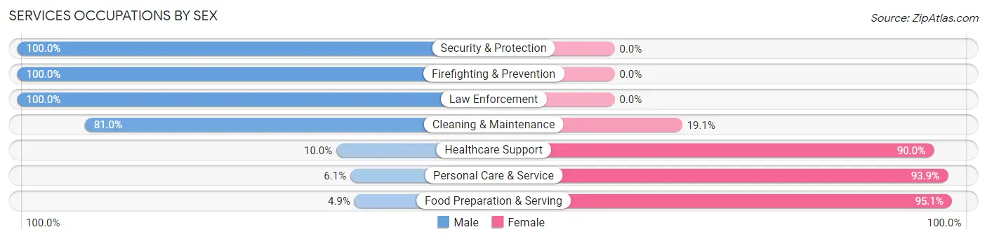 Services Occupations by Sex in Zip Code 52623