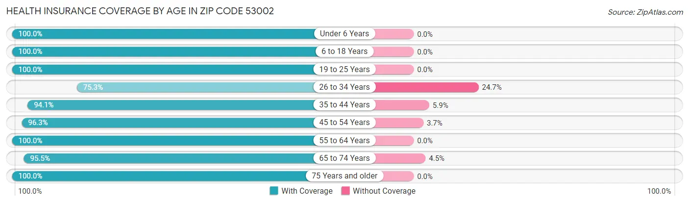 Health Insurance Coverage by Age in Zip Code 53002