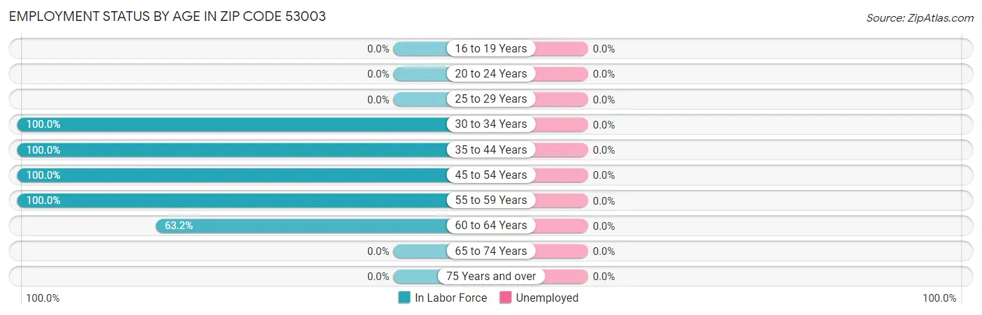 Employment Status by Age in Zip Code 53003