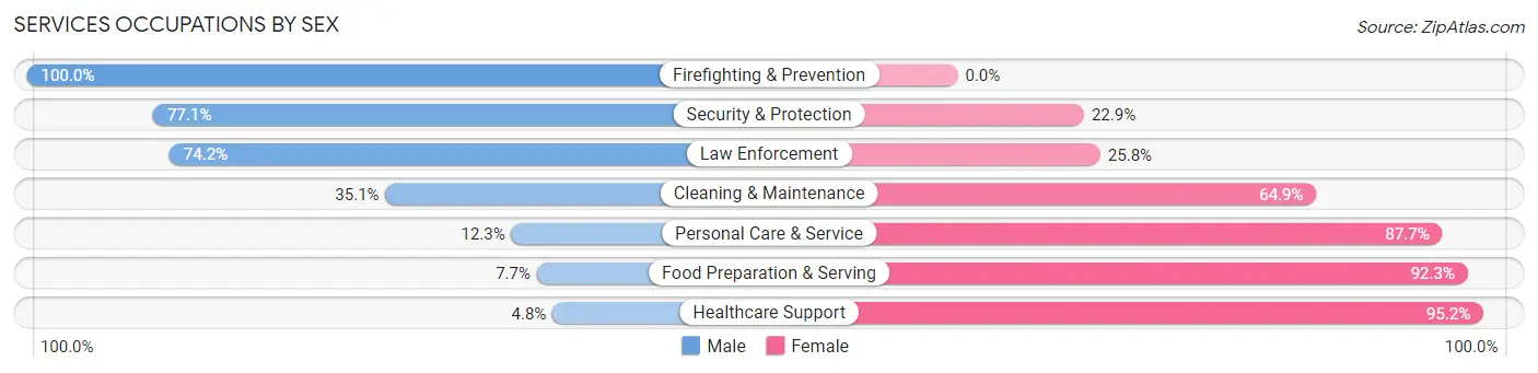 Services Occupations by Sex in Zip Code 53004