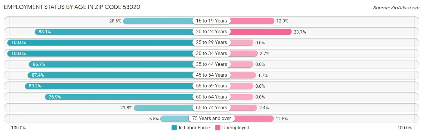 Employment Status by Age in Zip Code 53020