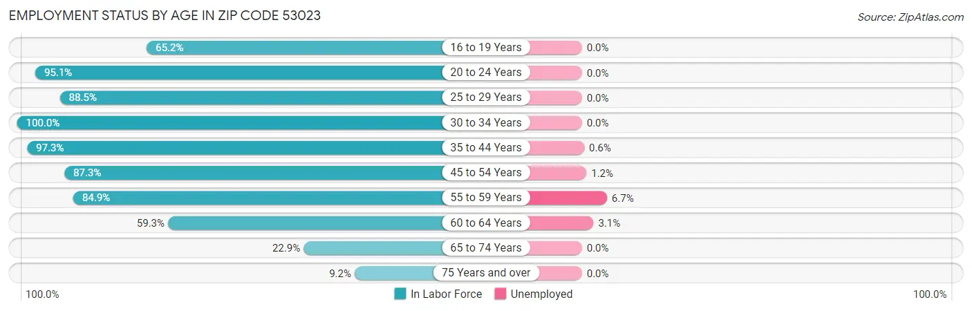 Employment Status by Age in Zip Code 53023
