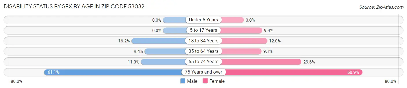 Disability Status by Sex by Age in Zip Code 53032