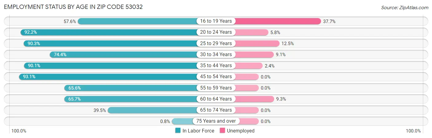 Employment Status by Age in Zip Code 53032