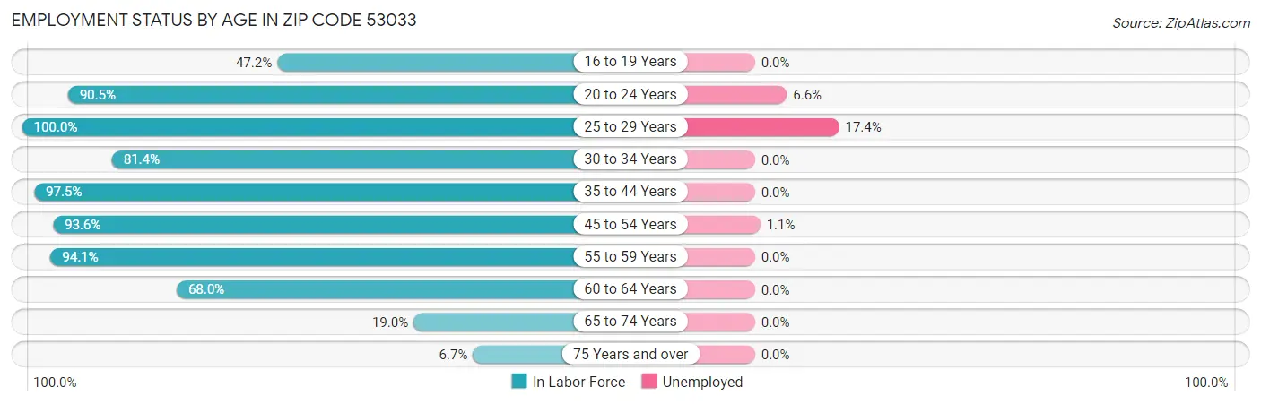 Employment Status by Age in Zip Code 53033
