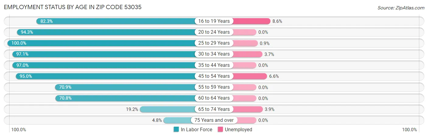 Employment Status by Age in Zip Code 53035