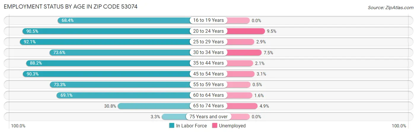 Employment Status by Age in Zip Code 53074