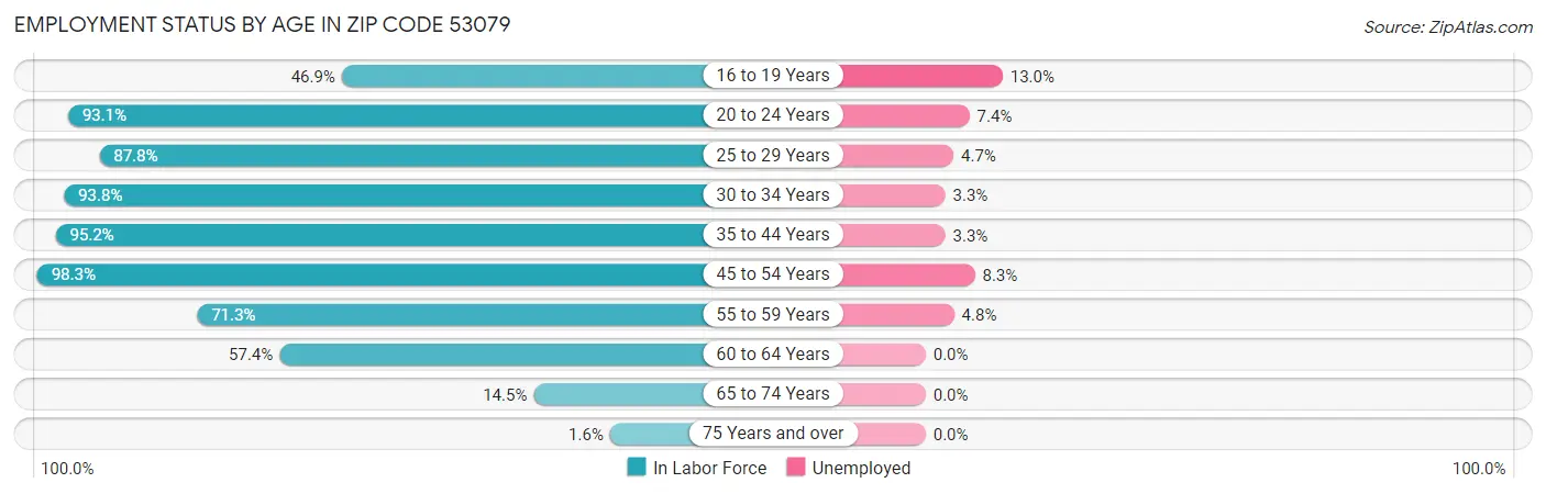 Employment Status by Age in Zip Code 53079