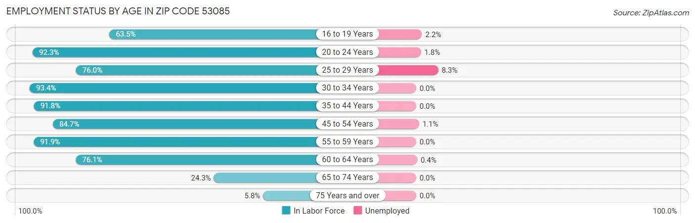 Employment Status by Age in Zip Code 53085