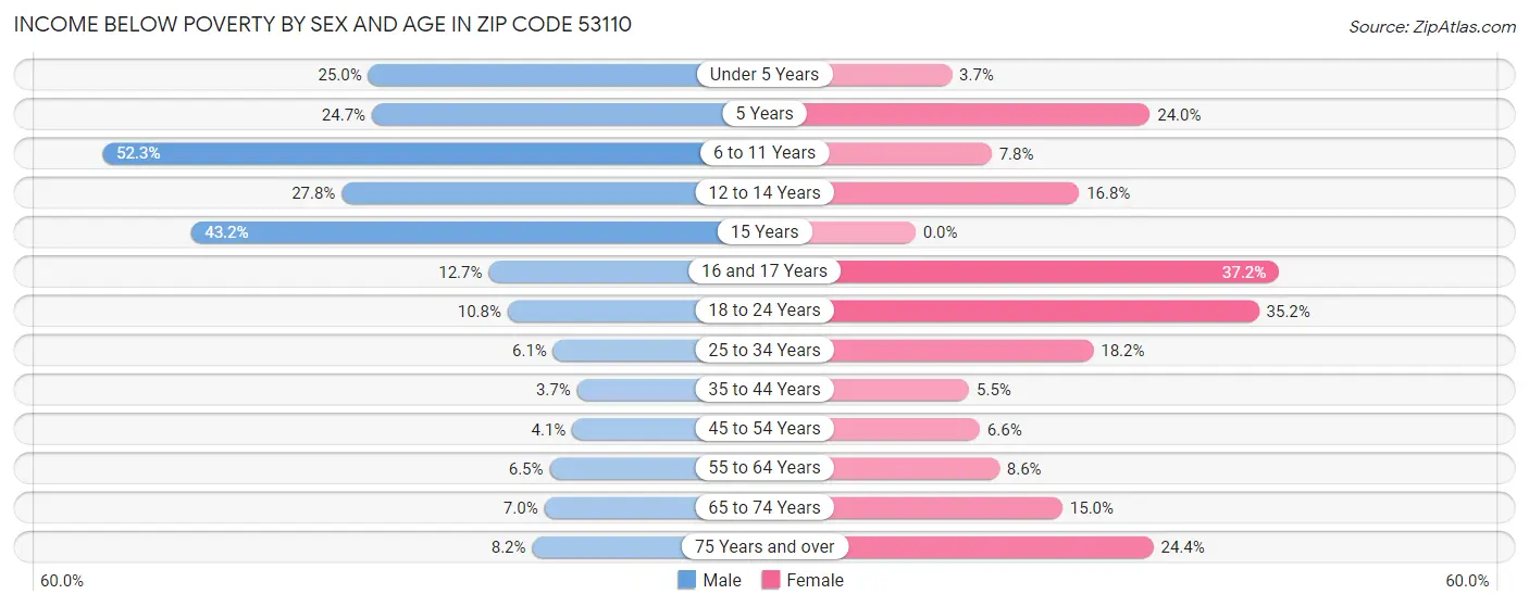 Income Below Poverty by Sex and Age in Zip Code 53110