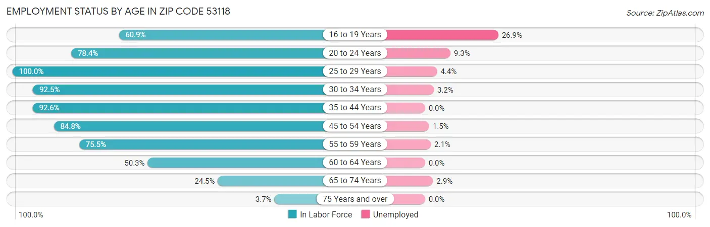 Employment Status by Age in Zip Code 53118
