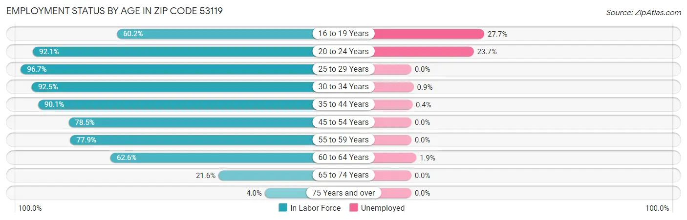 Employment Status by Age in Zip Code 53119