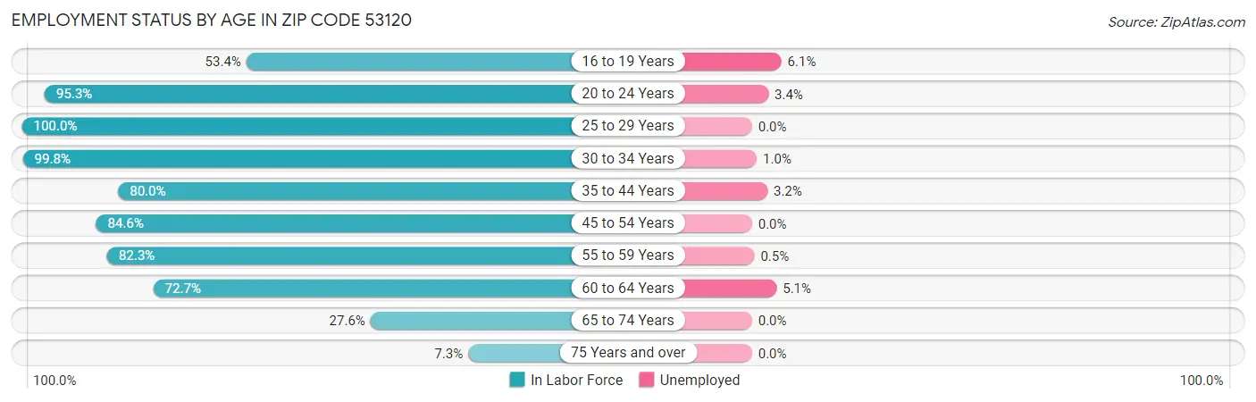 Employment Status by Age in Zip Code 53120