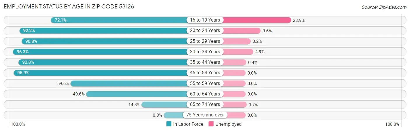 Employment Status by Age in Zip Code 53126