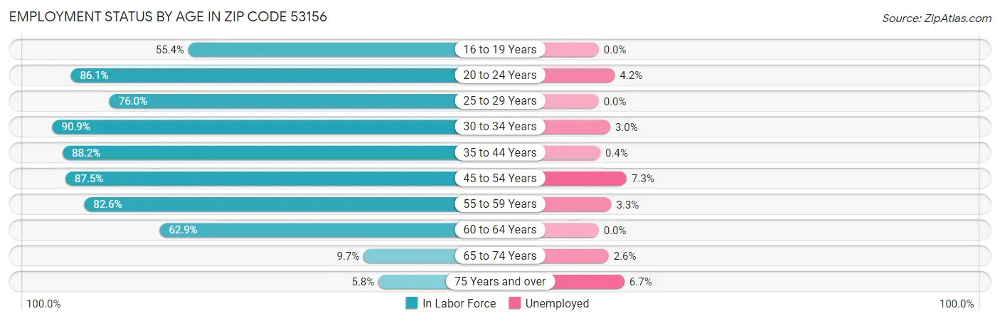 Employment Status by Age in Zip Code 53156