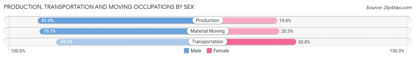 Production, Transportation and Moving Occupations by Sex in Zip Code 53168