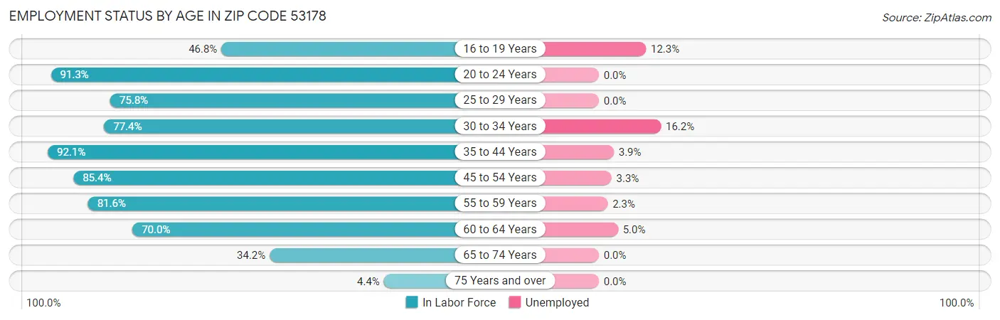 Employment Status by Age in Zip Code 53178
