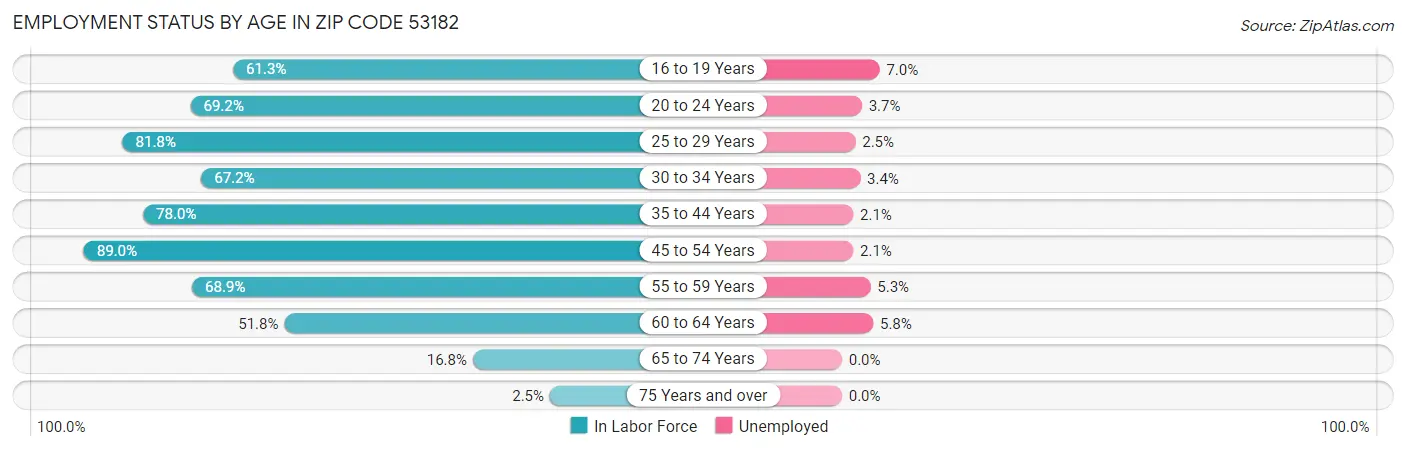 Employment Status by Age in Zip Code 53182