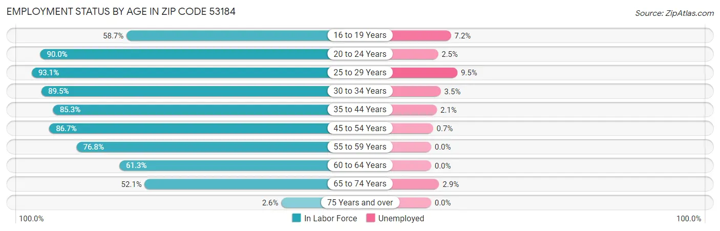 Employment Status by Age in Zip Code 53184