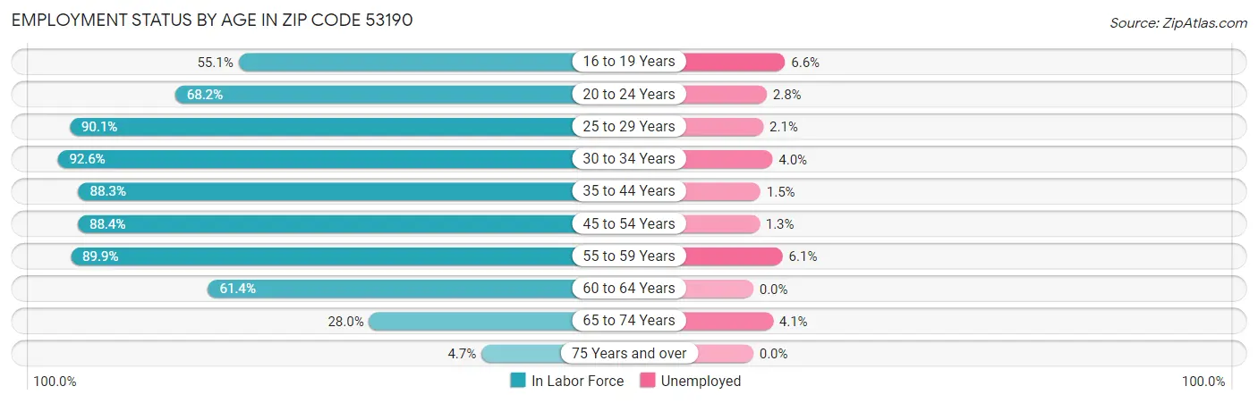 Employment Status by Age in Zip Code 53190