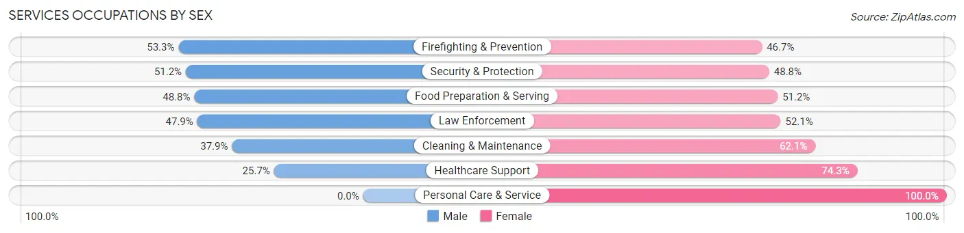 Services Occupations by Sex in Zip Code 53205