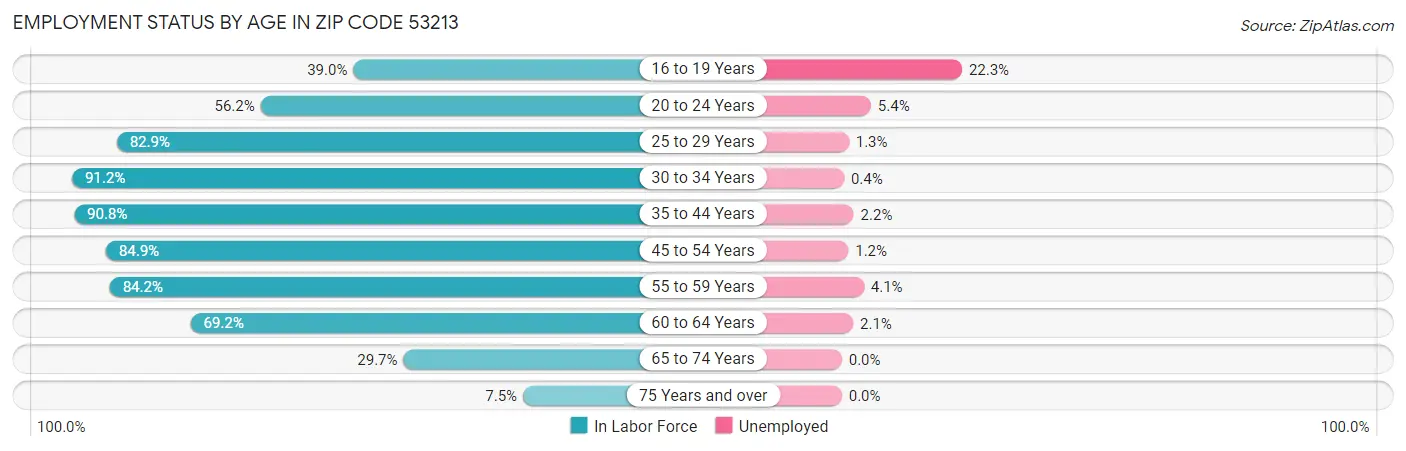 Employment Status by Age in Zip Code 53213