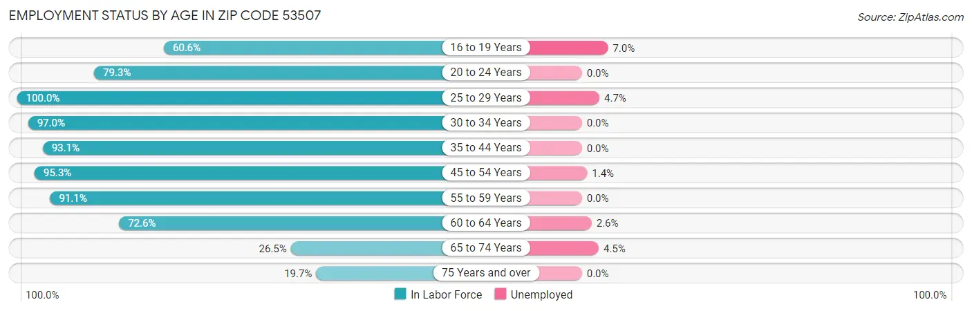 Employment Status by Age in Zip Code 53507