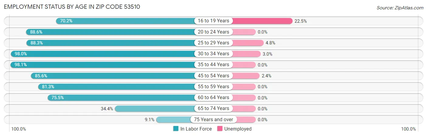 Employment Status by Age in Zip Code 53510