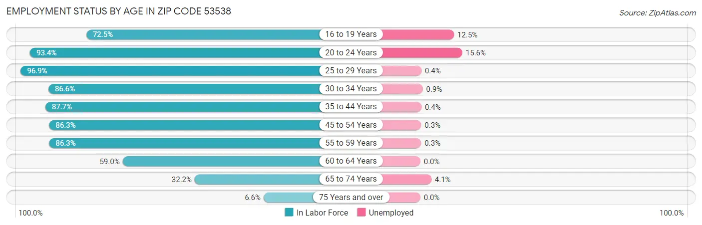 Employment Status by Age in Zip Code 53538
