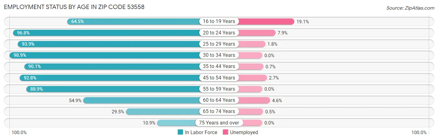 Employment Status by Age in Zip Code 53558