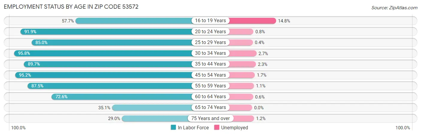 Employment Status by Age in Zip Code 53572