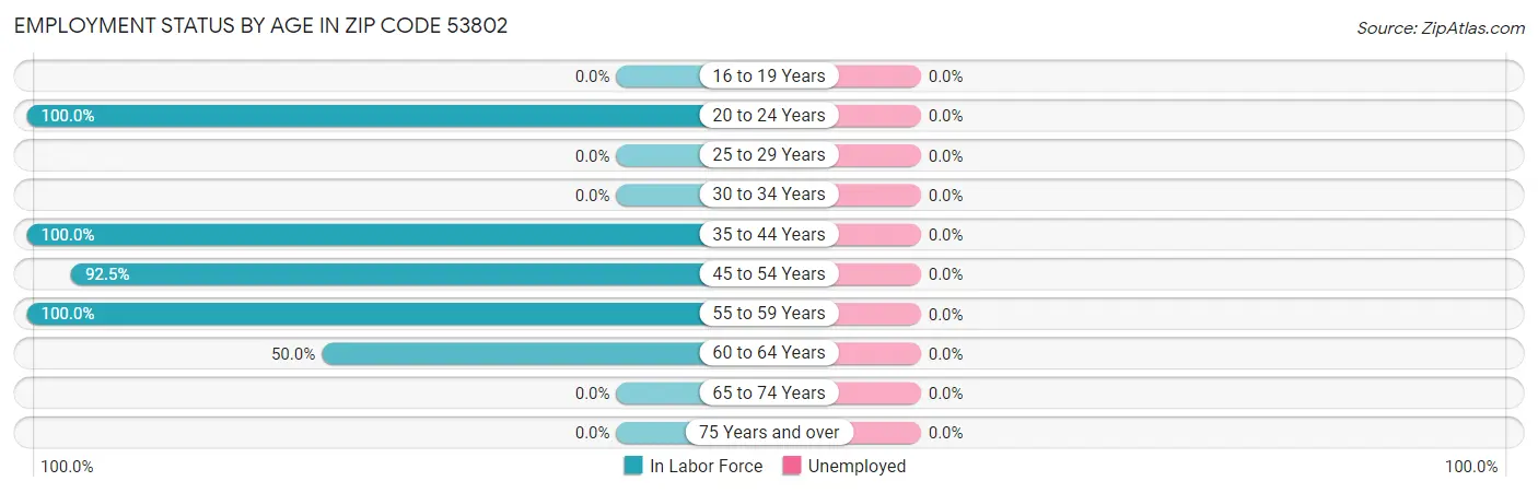 Employment Status by Age in Zip Code 53802