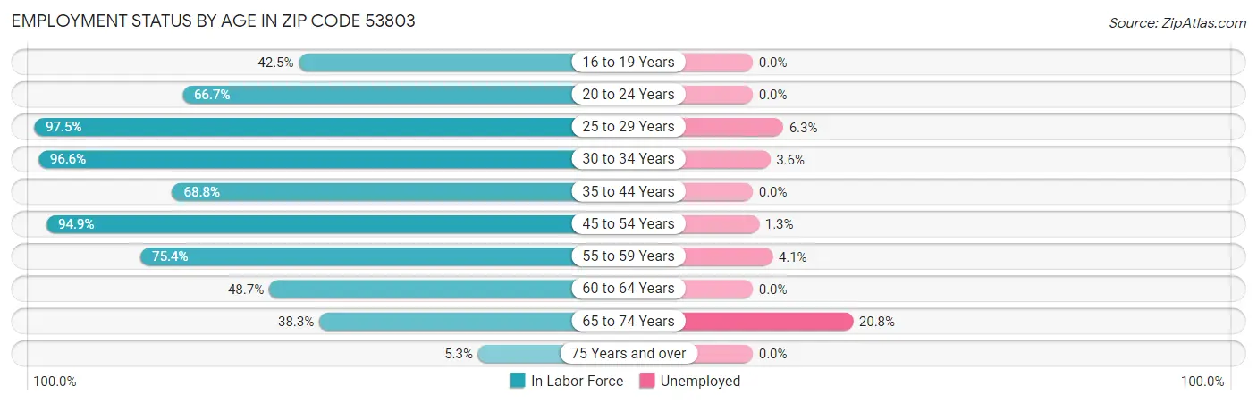 Employment Status by Age in Zip Code 53803