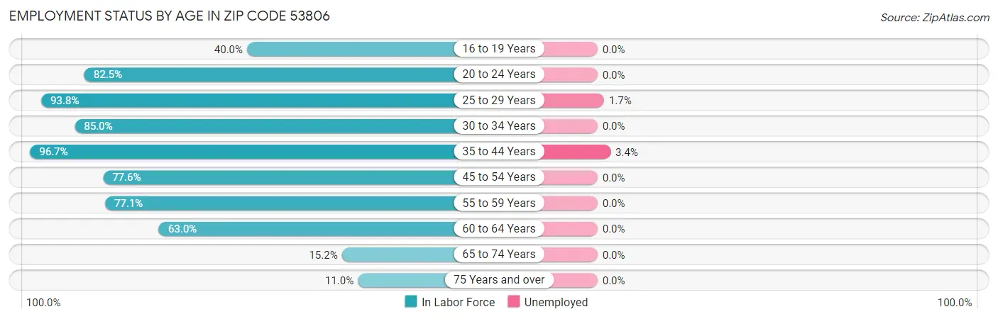 Employment Status by Age in Zip Code 53806