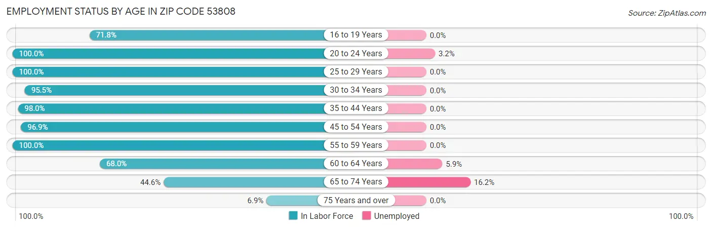 Employment Status by Age in Zip Code 53808