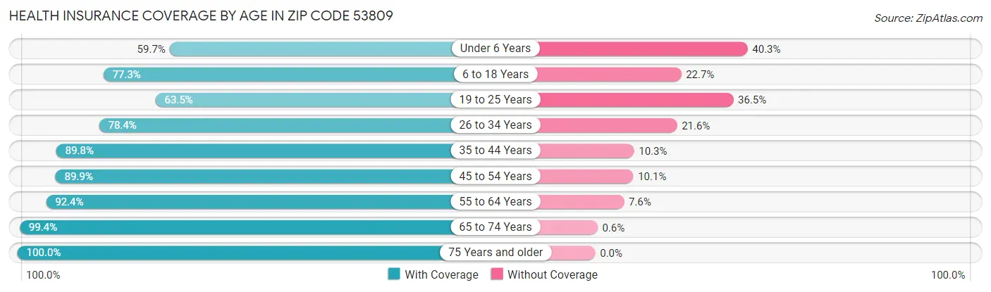 Health Insurance Coverage by Age in Zip Code 53809