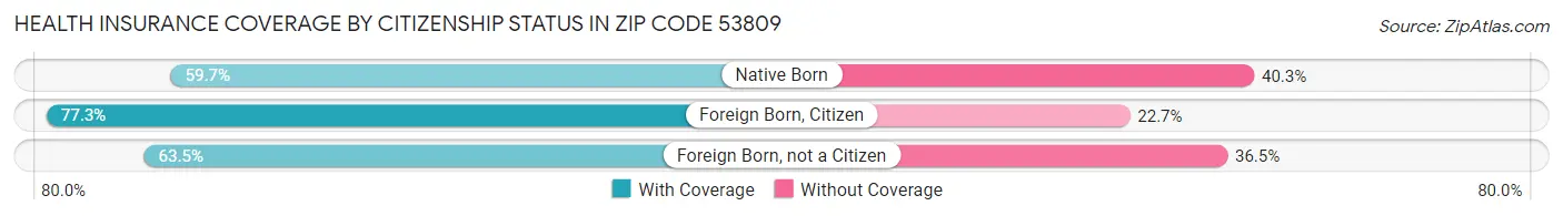 Health Insurance Coverage by Citizenship Status in Zip Code 53809